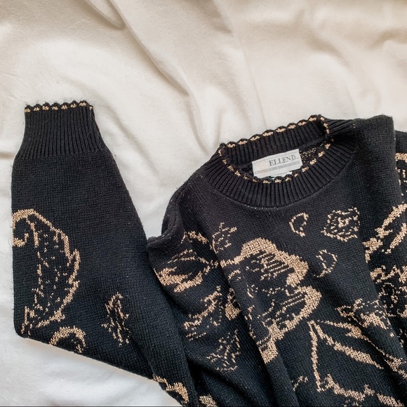 Vintage Sweaters - Vintage Black + Gold Crewneck Sweater SZ XL